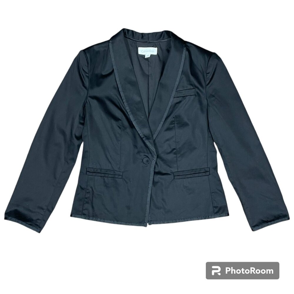 CALVIN KLEIN Women's EUC One-Button Lined‎ Black Blazer | Size 6 - Picture 6 of 11